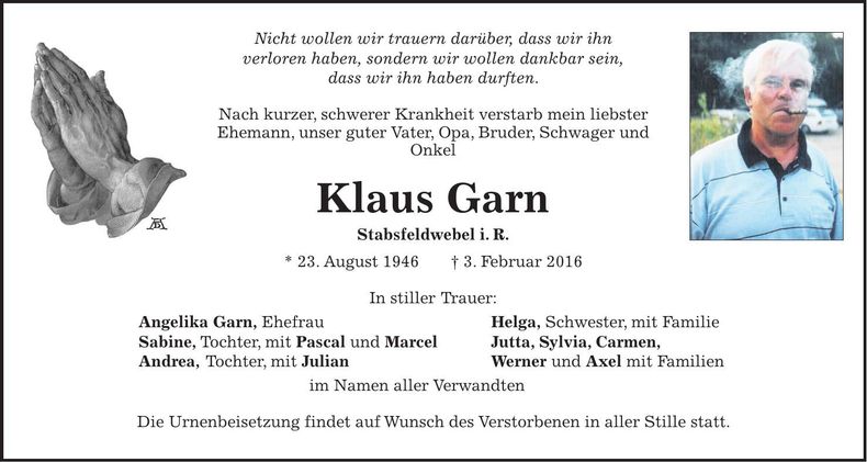 Traueranzeige Klaus Garn