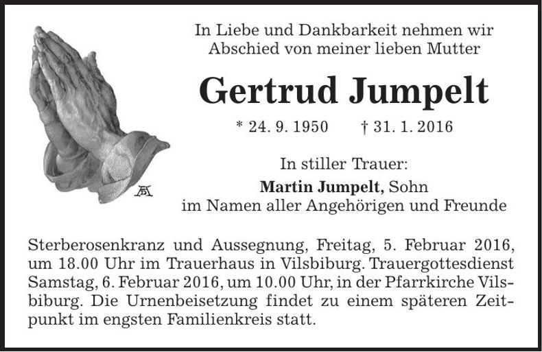 Traueranzeige Gertrud Jumpelt