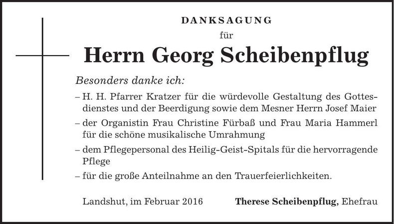 Traueranzeige Georg Scheibenpflug