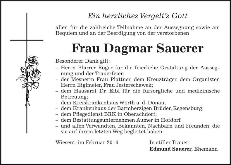 Traueranzeige Dagmar Sauerer