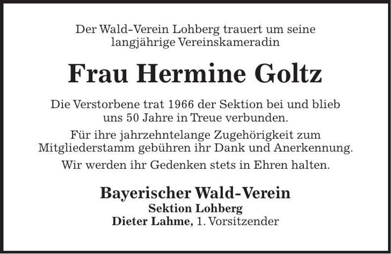 Traueranzeige Hermine Goltz