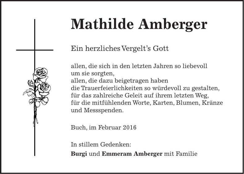 Traueranzeige Mathilde Amberger
