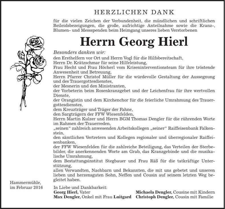 Traueranzeige Georg Hierl