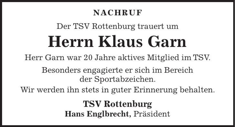 Traueranzeige Klaus Garn