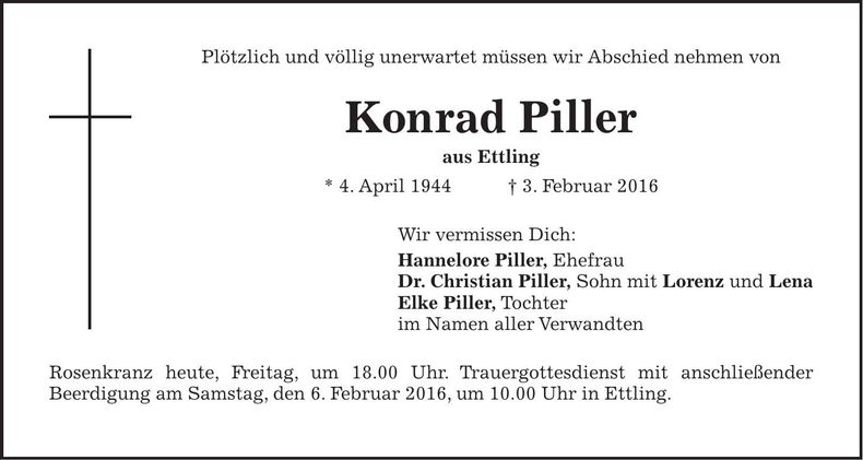 Traueranzeige Konrad Piller