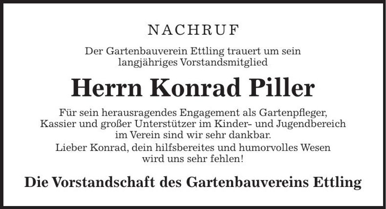 Traueranzeige Konrad Piller