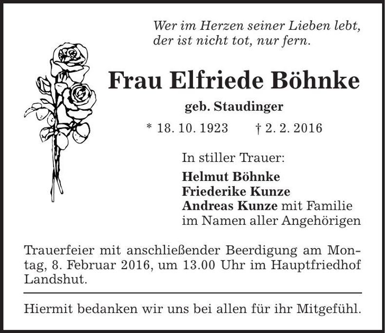 Traueranzeige Elfriede Böhnke