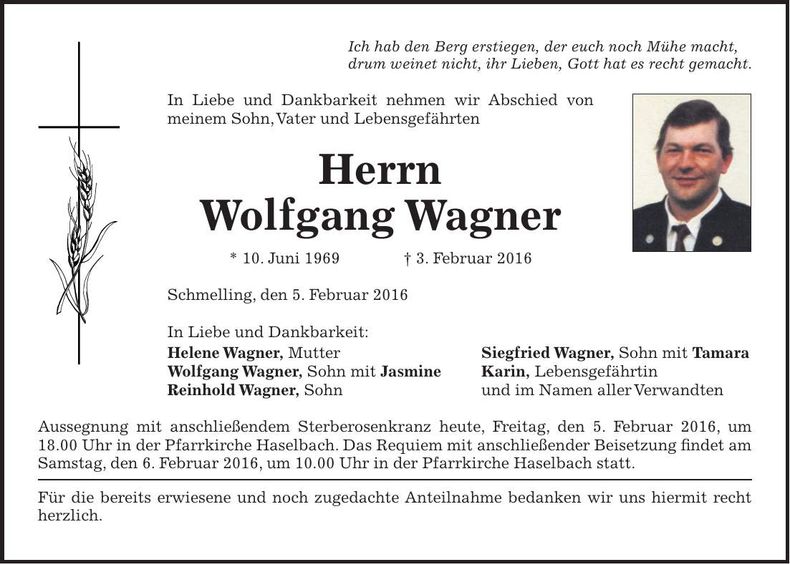 Traueranzeige Wolfgang Wagner