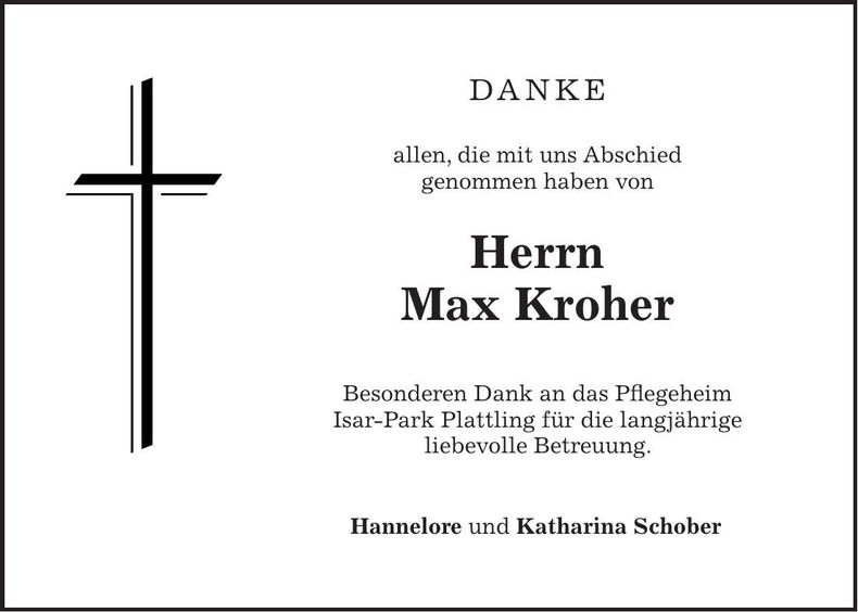 Traueranzeige Max Kroher