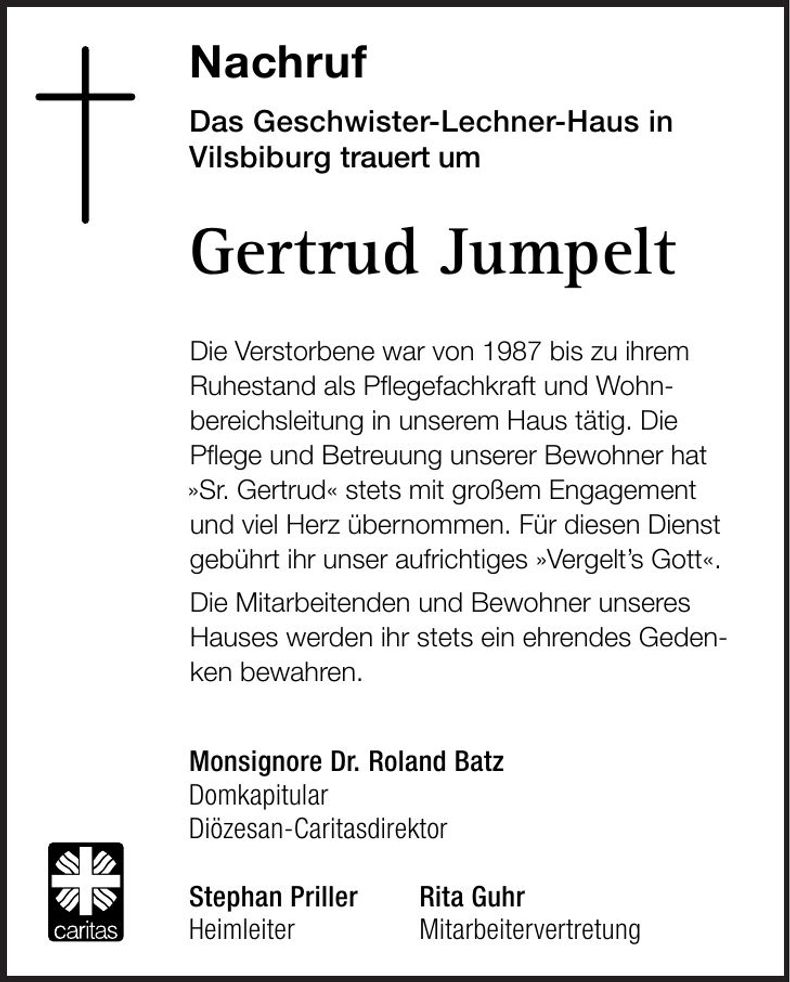 Traueranzeige Gertrud Jumpelt