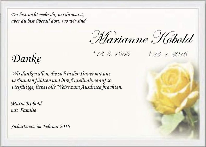 Traueranzeige Marianne Kobold