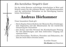 Traueranzeige Andreas Hörhammer