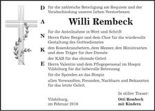 Traueranzeige Willi Rembeck