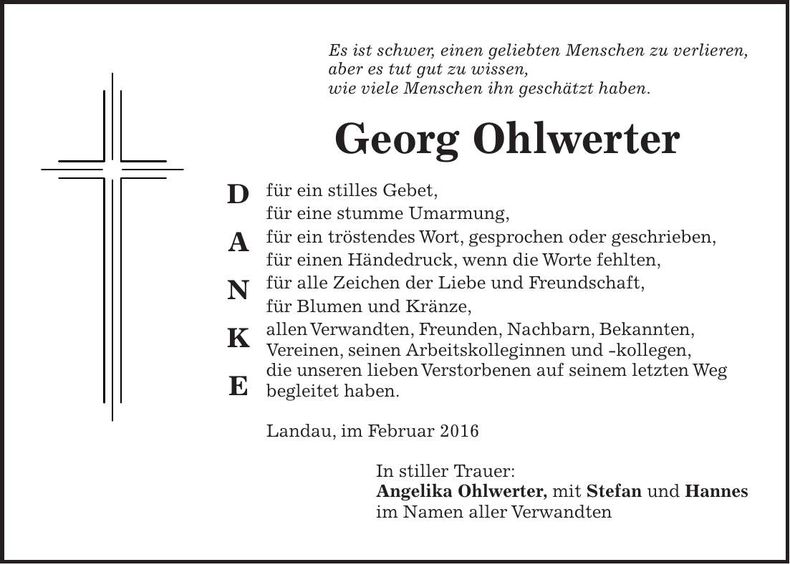 Traueranzeige Georg Ohlwerter