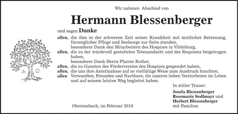 Traueranzeige Hermann Blessenberger