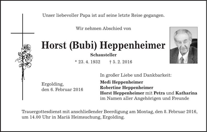 Traueranzeige Horst Heppenheimer