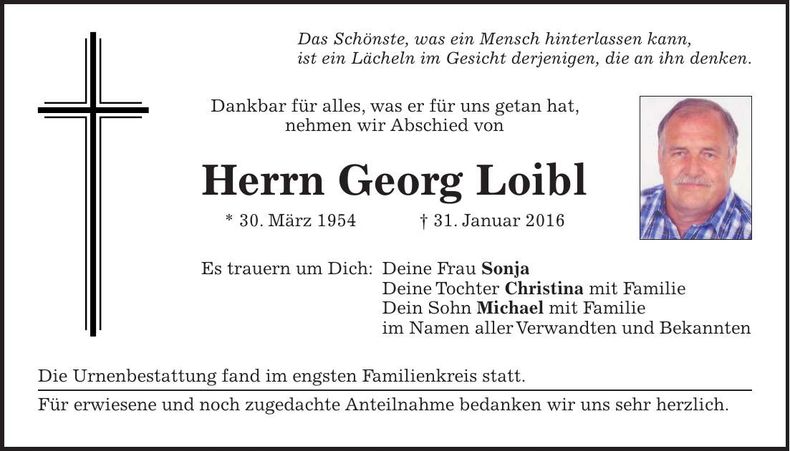 Traueranzeige Georg Loibl