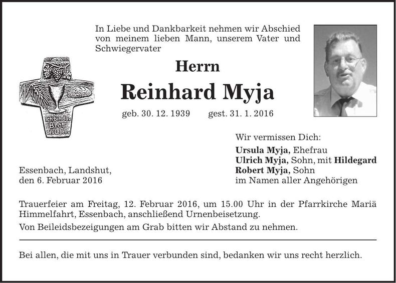Traueranzeige Reinhard Myja
