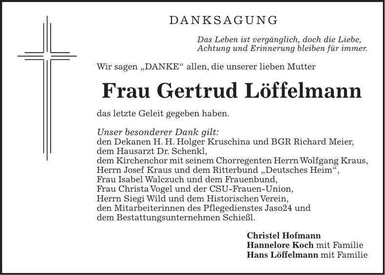 Traueranzeige Gertrud Löffelmann