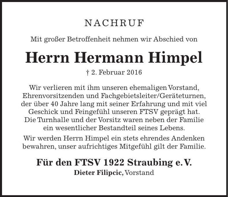 Traueranzeige Hermann Himpel