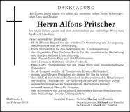 Traueranzeige Alfons Pritscher
