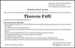 Traueranzeige Theresia Füßl