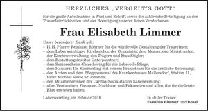 Traueranzeige Elisabeth Limmer