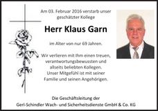 Traueranzeige klaus Garn