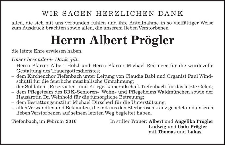 Traueranzeige Albert Prögler