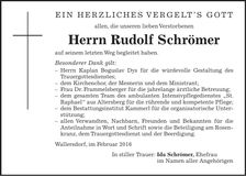 Traueranzeige Rudolf Schrömer