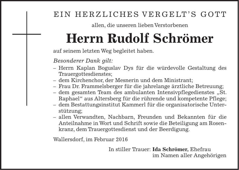 Traueranzeige Rudolf Schrömer