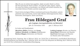 Traueranzeige Hildegard Graf