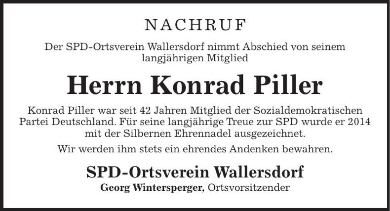 Traueranzeige Konrad Piller