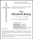Traueranzeige Elisabeth König