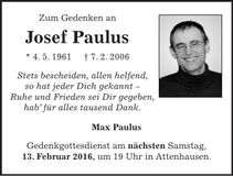 Traueranzeige Josef Paulus