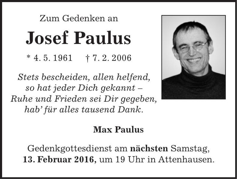 Traueranzeige Josef Paulus