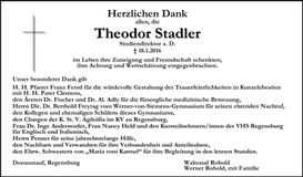 Traueranzeige Theodor Stadler