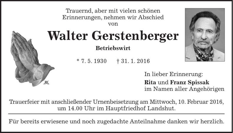 Traueranzeige Walter Gestenberger