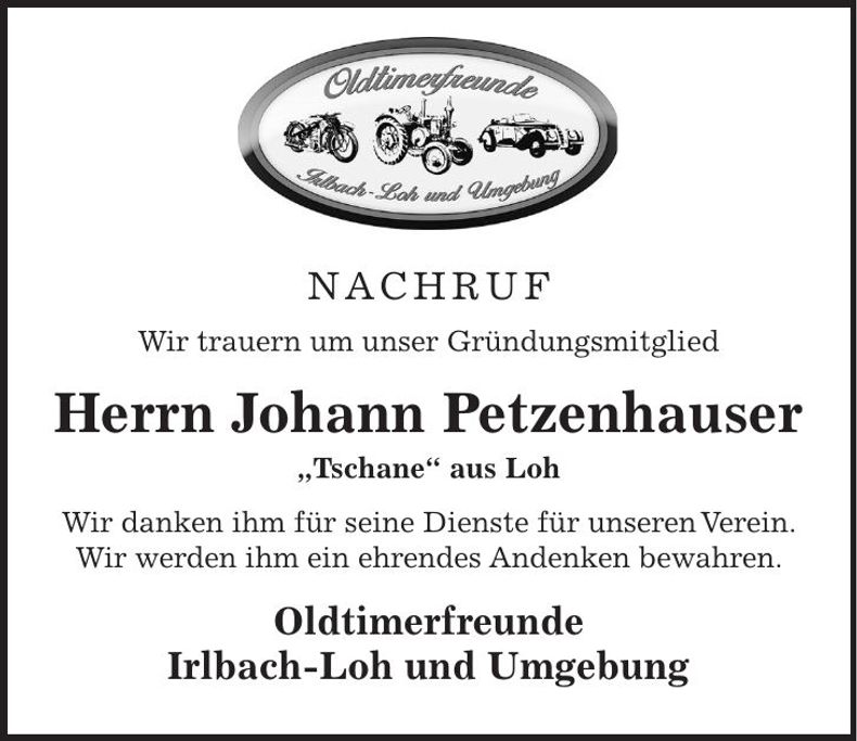 Traueranzeige Johann Petzenhauser