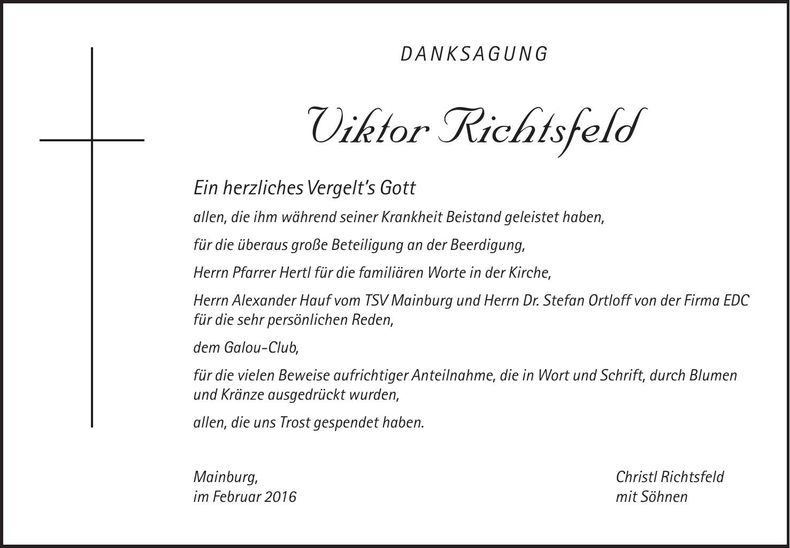 Traueranzeige Viktor Richtsfeld