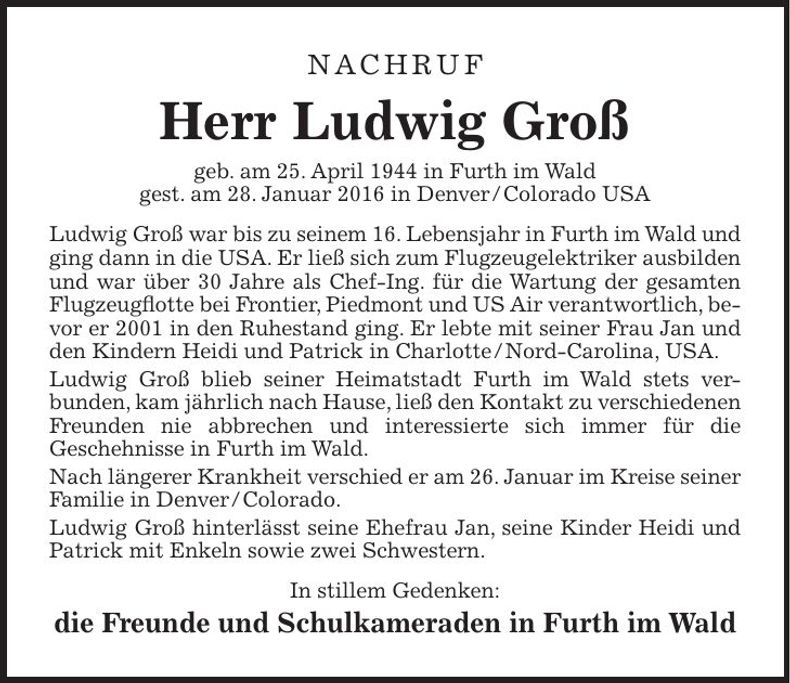 Traueranzeige Ludwig Groß