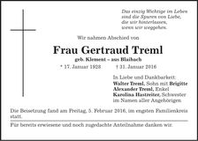 Traueranzeige Gertraud Treml