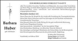 Traueranzeige Barbara Huber