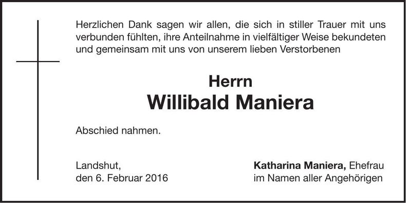 Traueranzeige Willibald Maniera