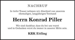 Traueranzeige Konrad Piller