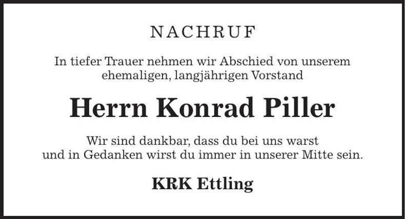 Traueranzeige Konrad Piller