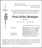 Traueranzeige Erika Remiger