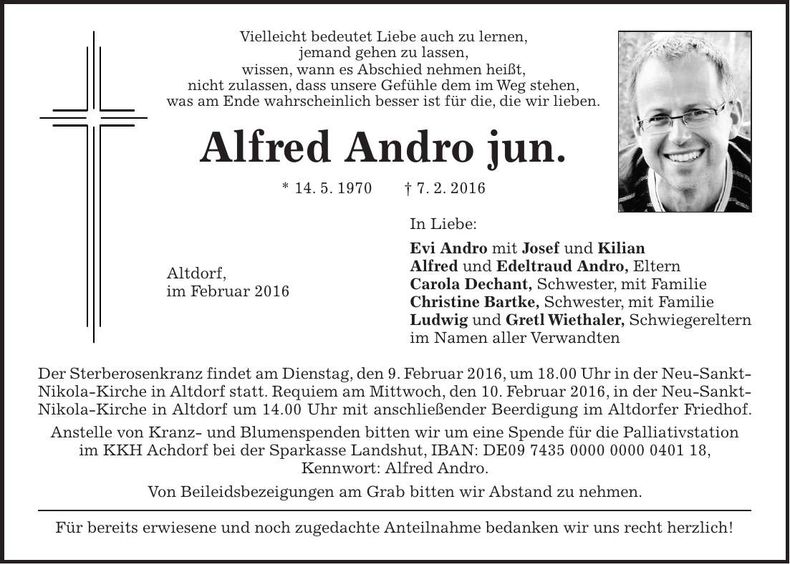 Traueranzeige Alfred Andro