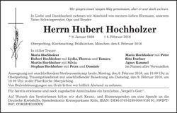 Traueranzeige Hubert Hochholzer