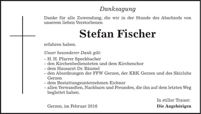 Traueranzeige Stefan Fischer